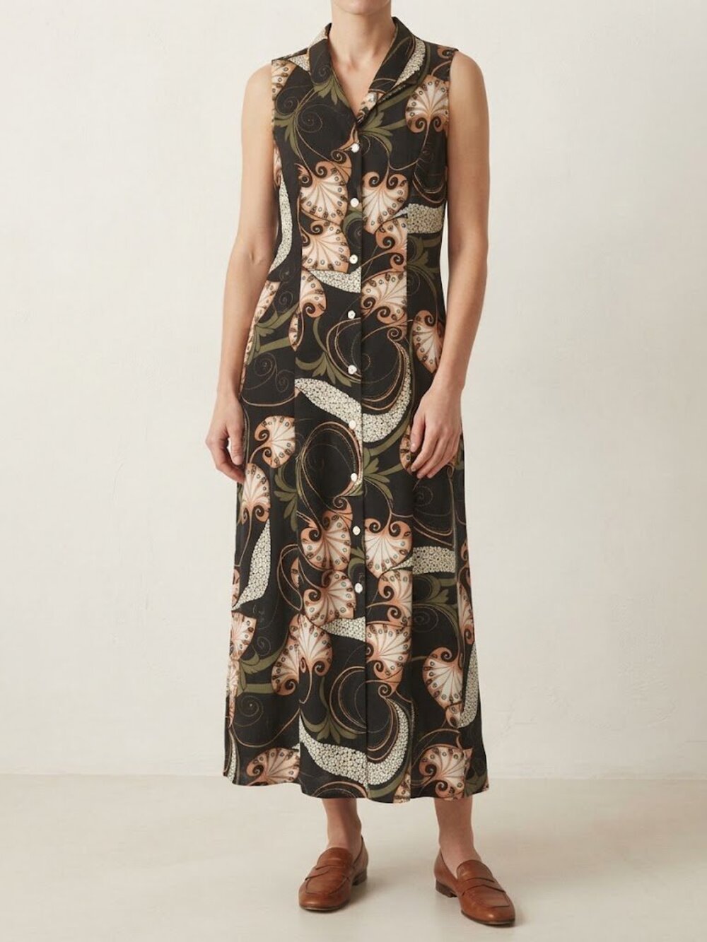Tradition Collared Full Button Paisley Maxi Dress